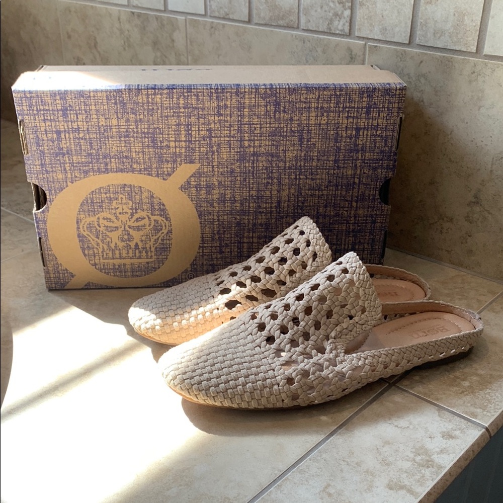 Born Cream Woven Leather Mule Clogs